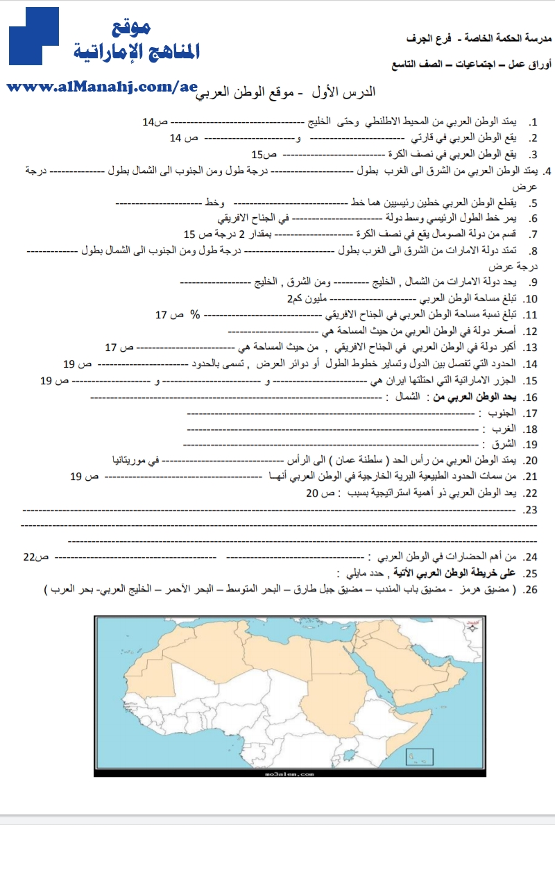 أوراق عمل درس موقع العربي ملف ثاني
