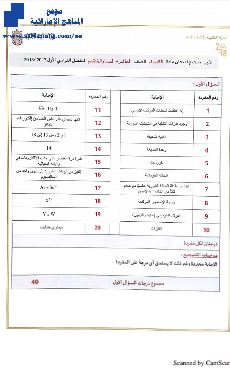 دليل تصحيح  2017~2018
