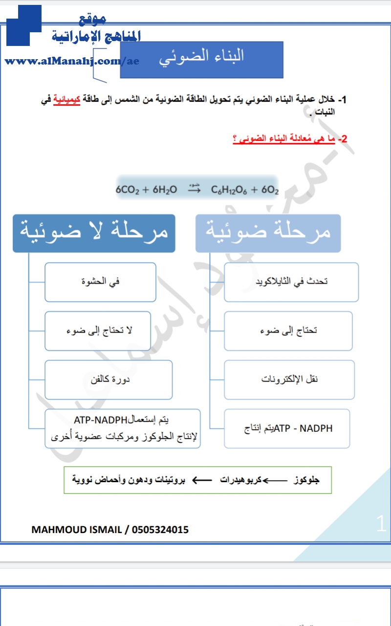 ملخص البناء الضوئي