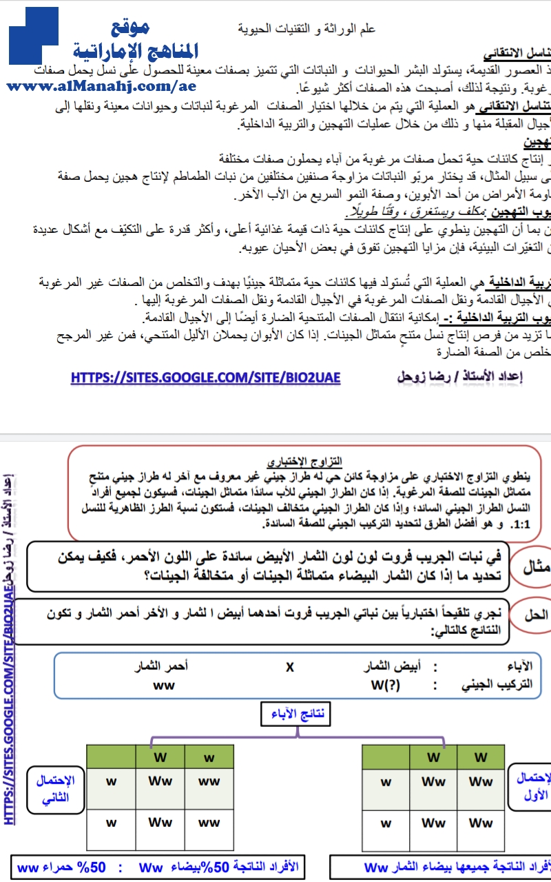 ملخص ثاني علم الوراثة والتقنيات الحديثة