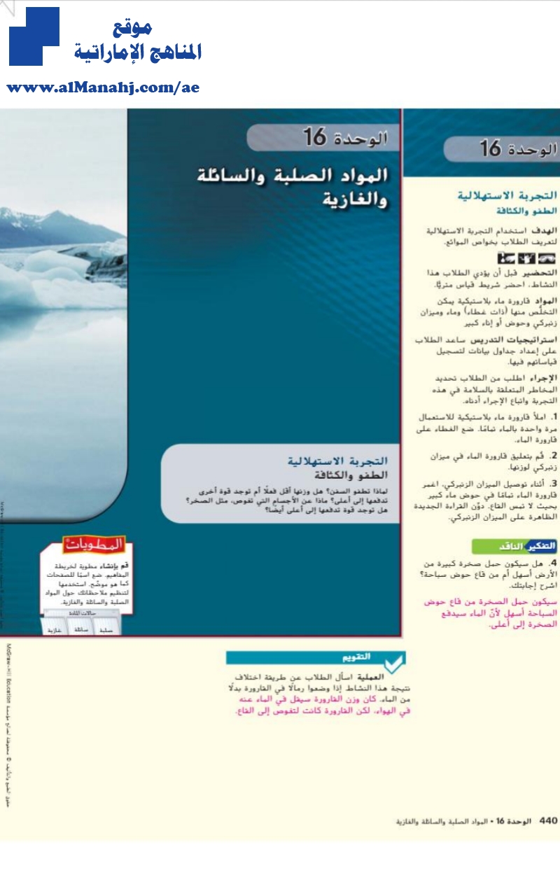 دليل المعلم مع الحل المواد الصلبة والسائلة والغازية الوحدة 16