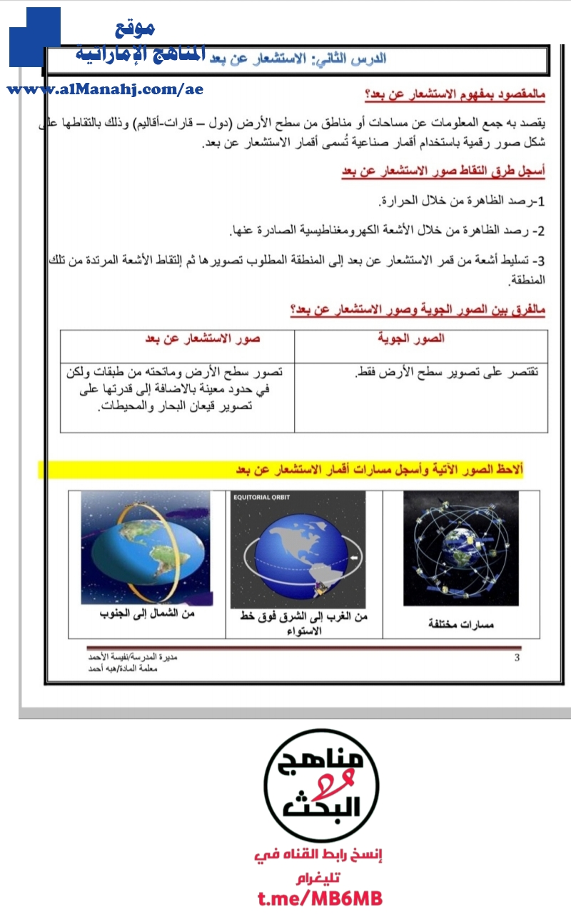 ملخص الدرس الثاني الاستشعار عن بعد