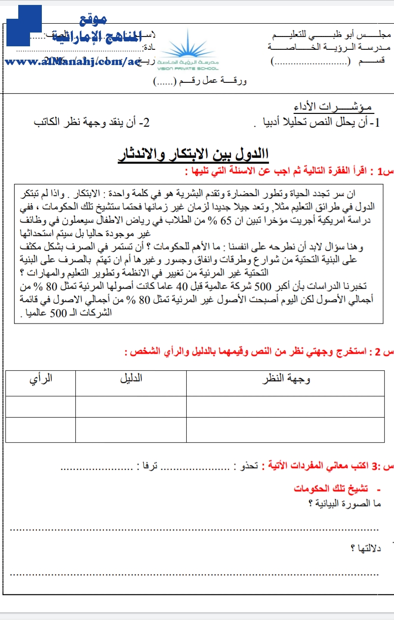 ورقة عمل درس الدول بين الإبتكار والإندثار
