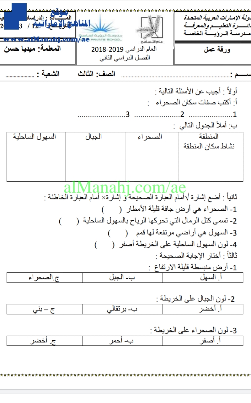 ورقة عمل مراجعة الصحراء