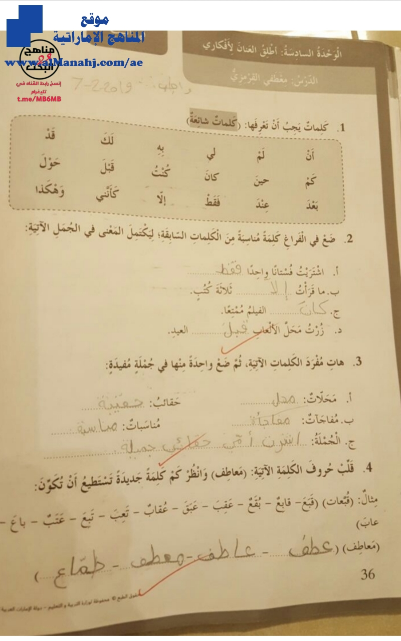 حل الوحدة السادسة كتاب النشاط "معطفي القرمزي"