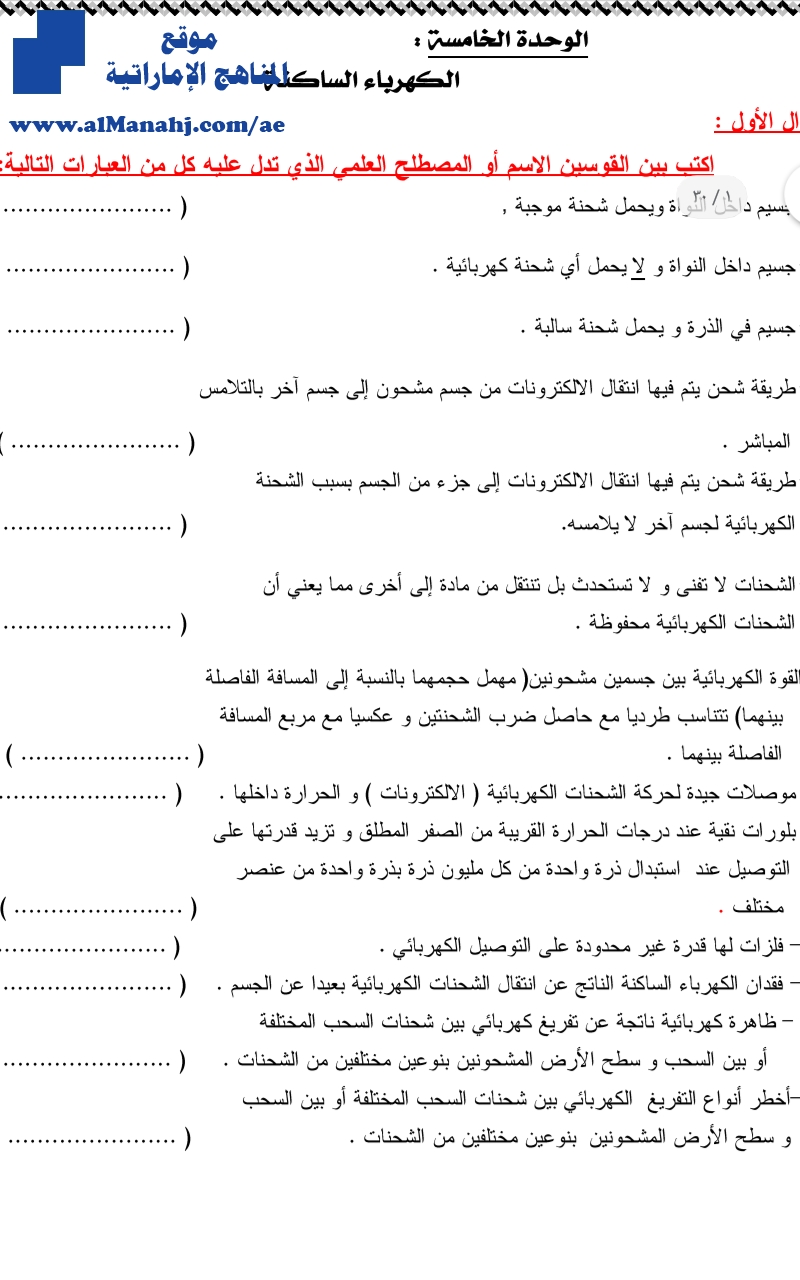 ملزمة مراجعة وحدة الكهرباء الساكنة