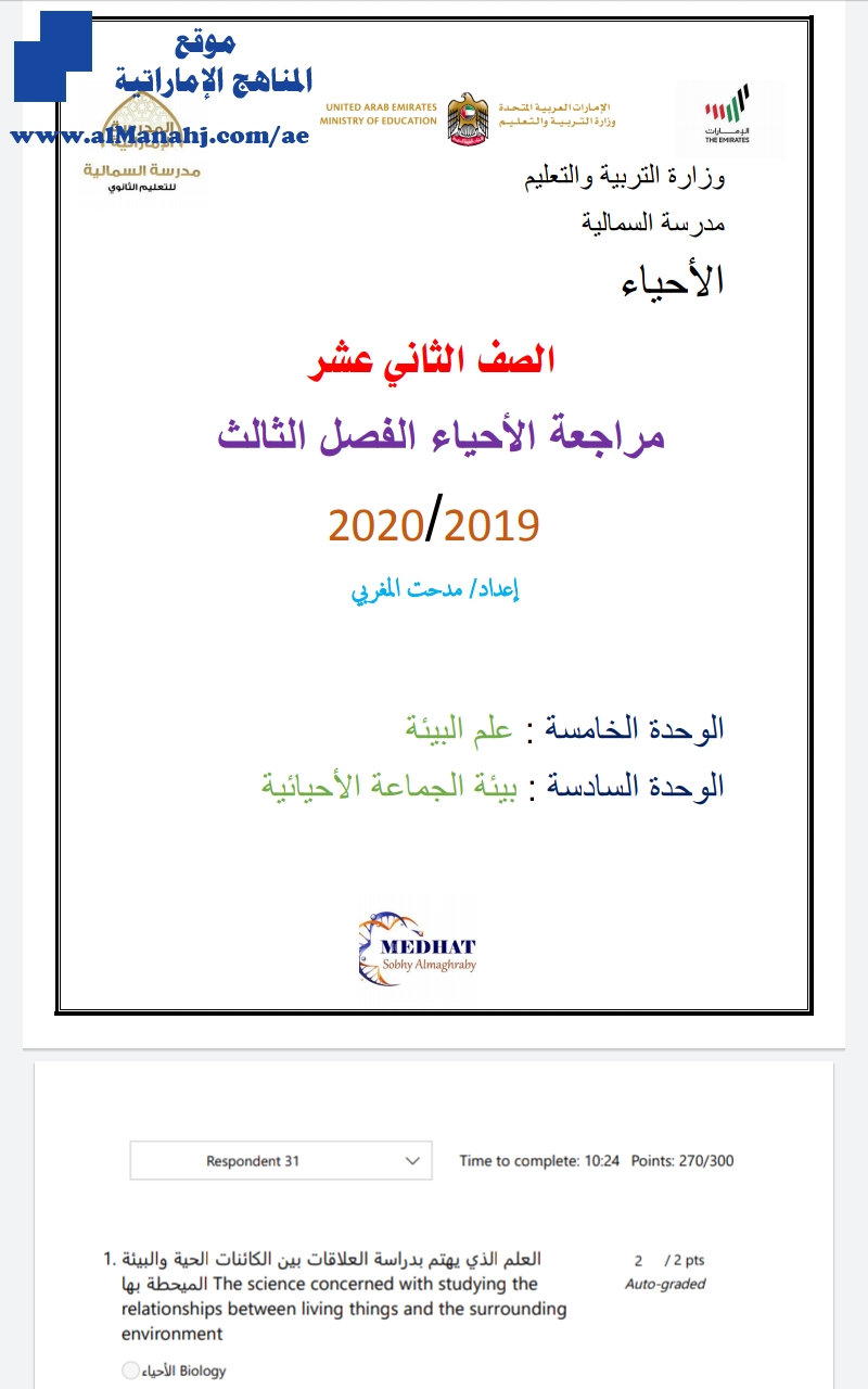 مراجعة الوحدة الخامسة والسادسة ( علم البيئة، بيئة الجماعة الأحيائية)