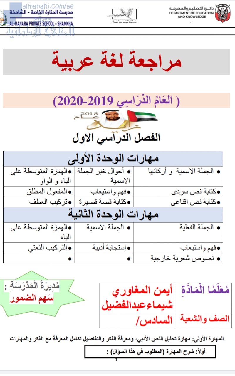 مراجعة امتحان نهاية الفصل الاول