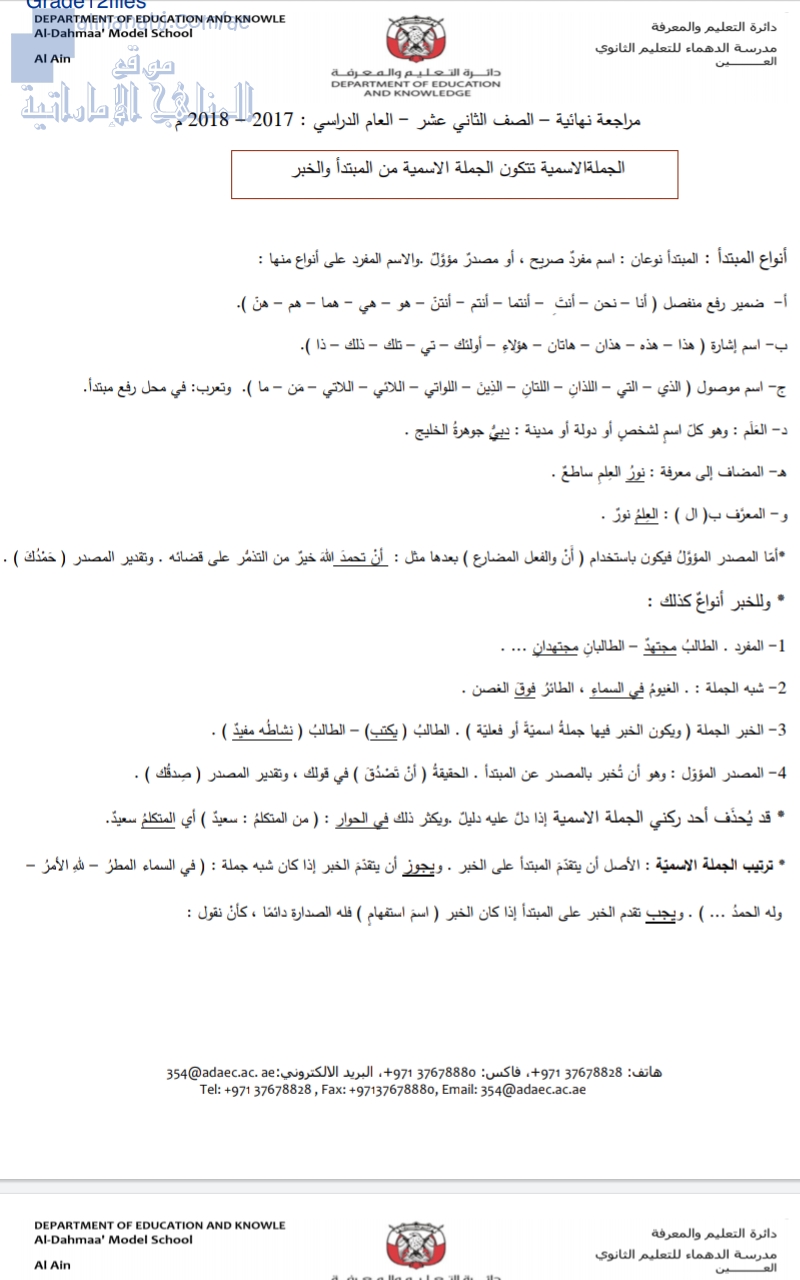 مراجعة نهائية لقواعد النحو