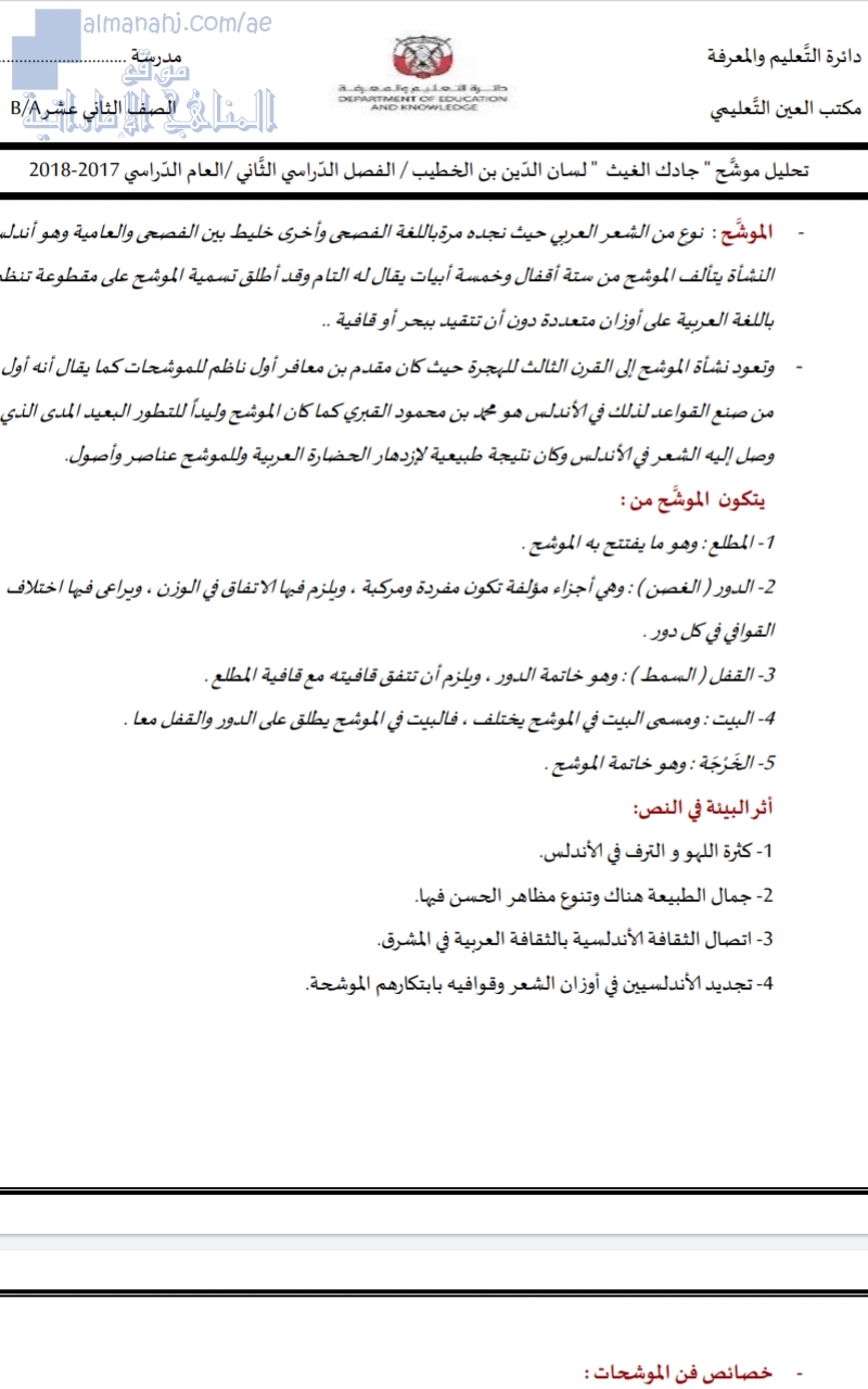 تحليل موشح (جادك الغيث)
