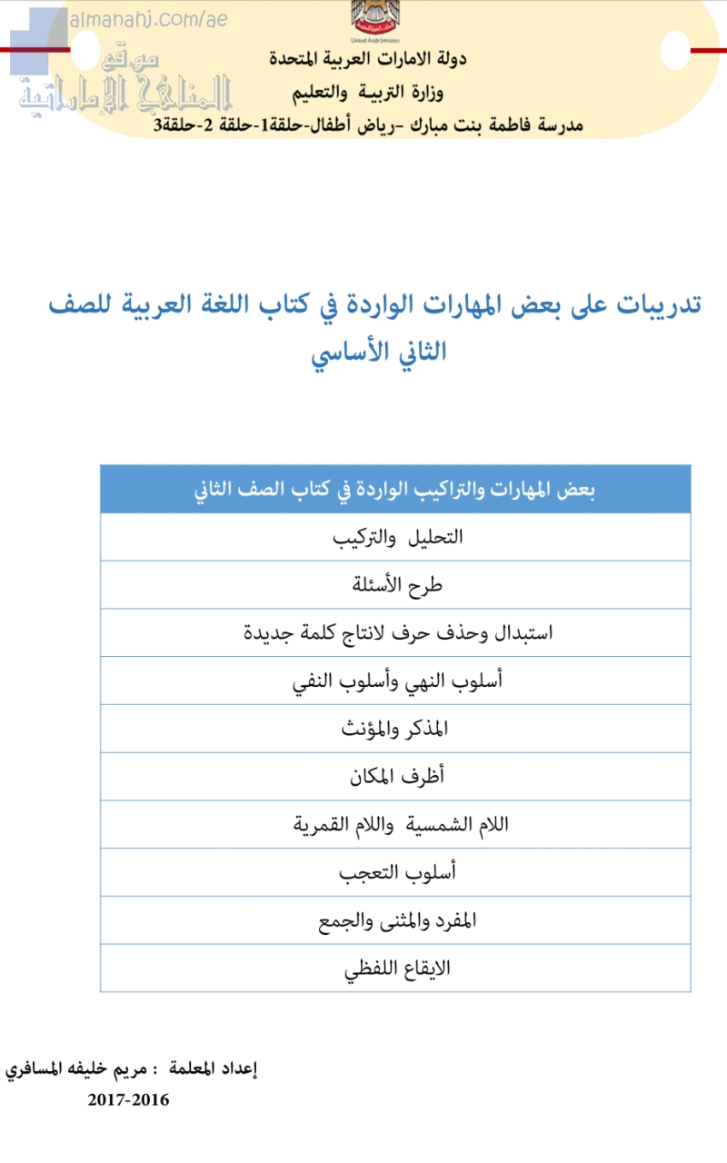 تدريبات على بعض المهارات الواردة في الكتاب