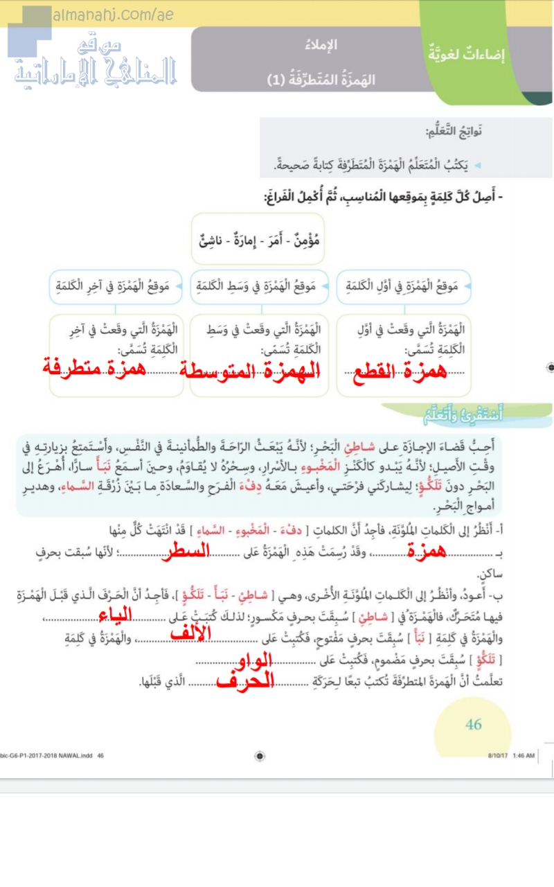 حل تدريبات درس الهمزة المتطرفة