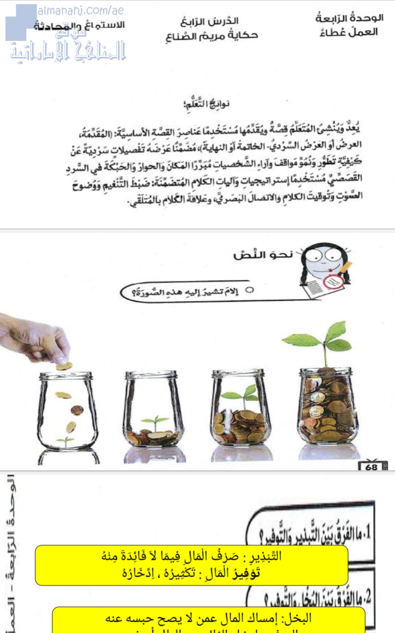 شرح وحل درس الاستماع والمحادثة(حكاية مريم الصناع)