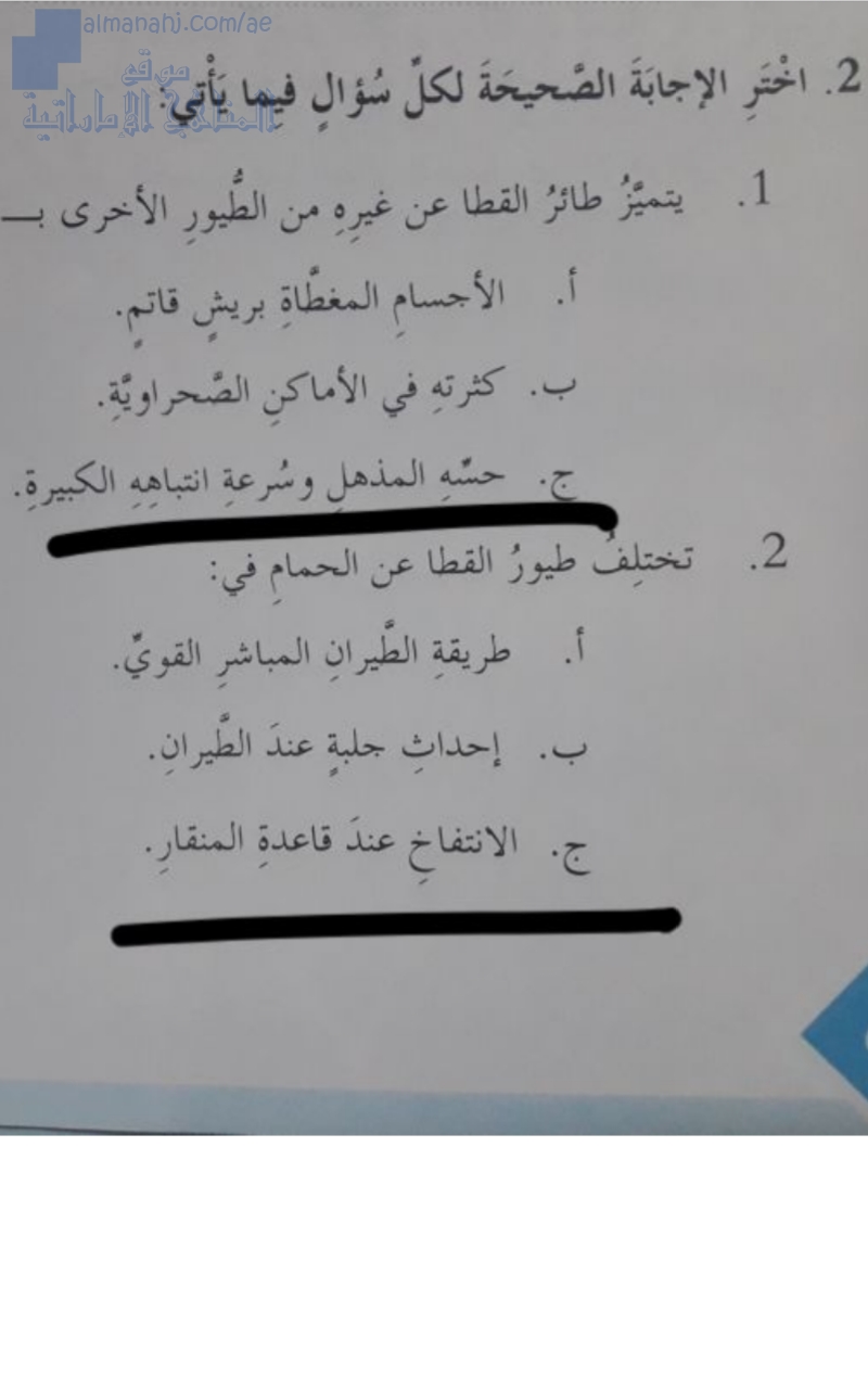 حل تدريبات درس طائر القطا