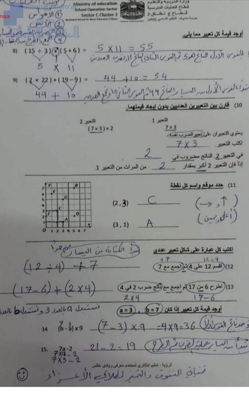 مراجعة اختبار الوحدة السابعة