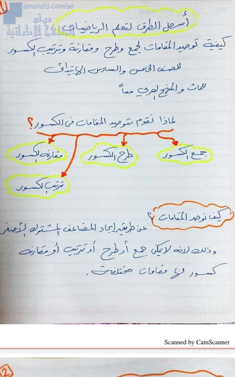 ملخص لجمع وطرح وترتيب ومقارنة الكسور