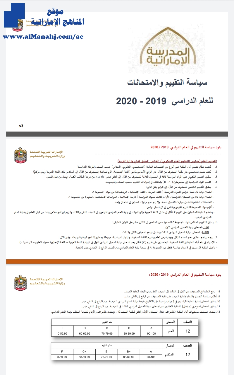 الإجراءات التنفيذية لسياسة التقييم والامتحانات 20192020