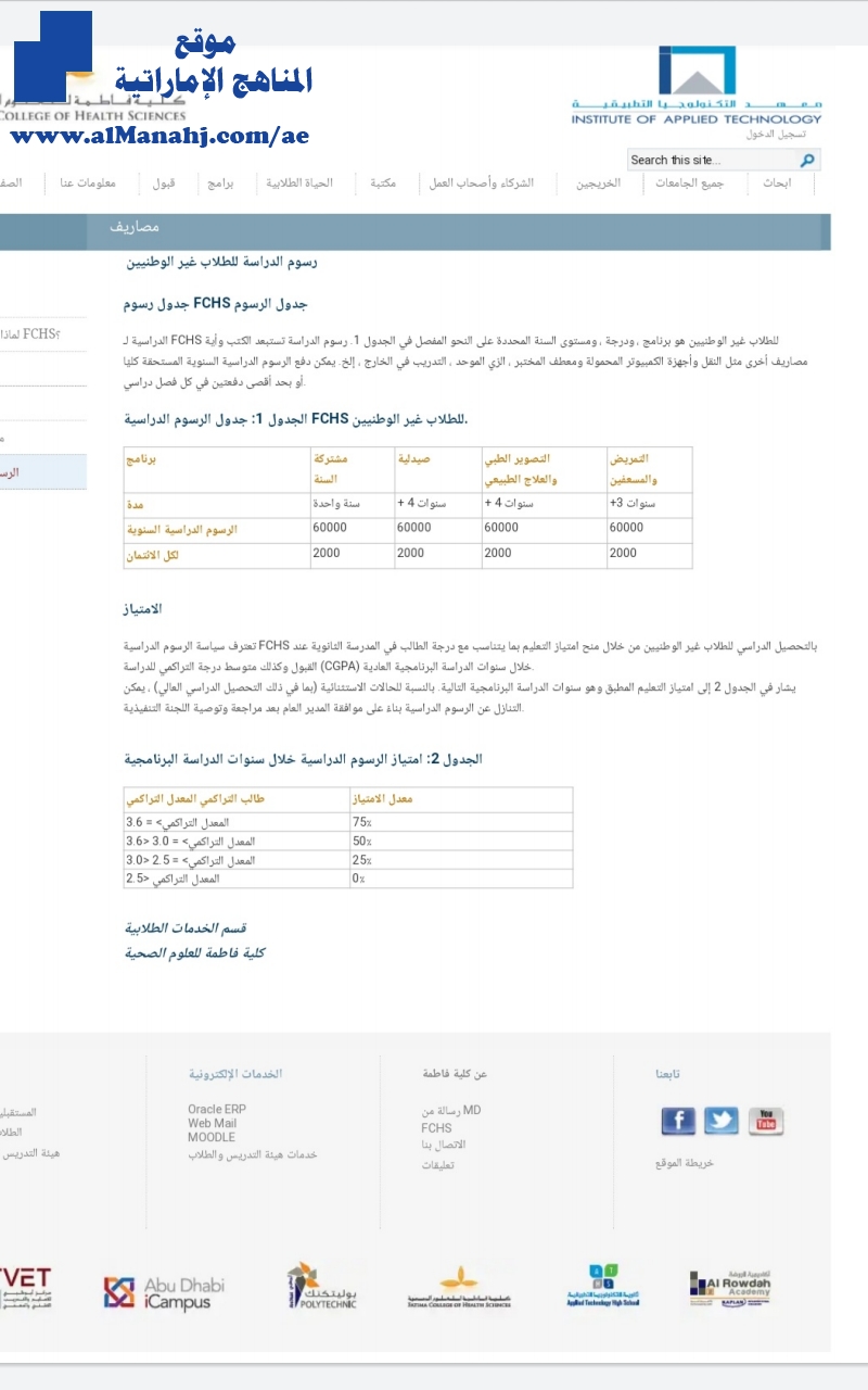 كلية فاطمة للعلوم الصحية, رسوم الكلية