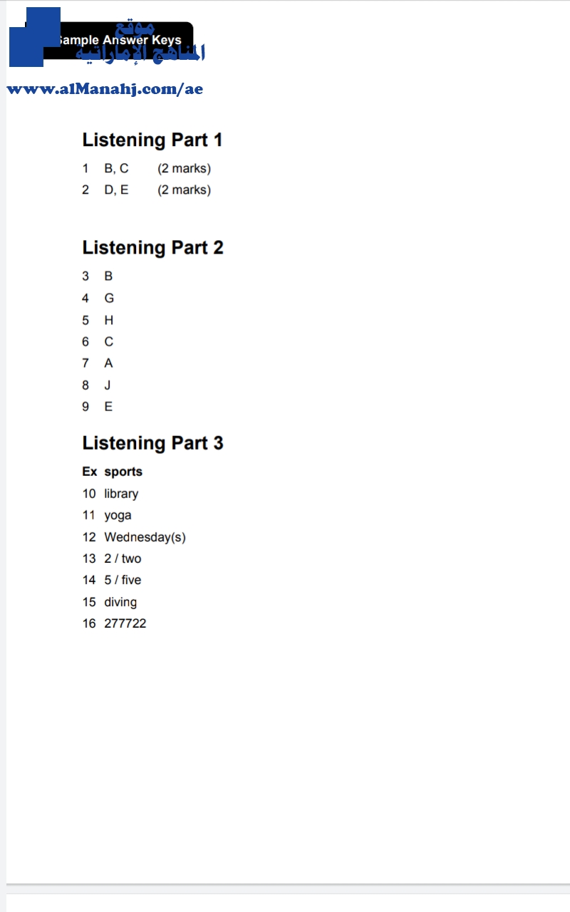 Sampel answer key ( listning )