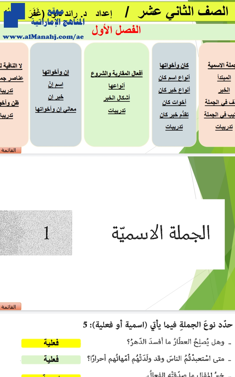 مراجعة النحو الجملة الإسمية, كان وأخواتها, أفعال المقاربة والرجاء والشروع, إن وأخواتها, لا النافية للجنس