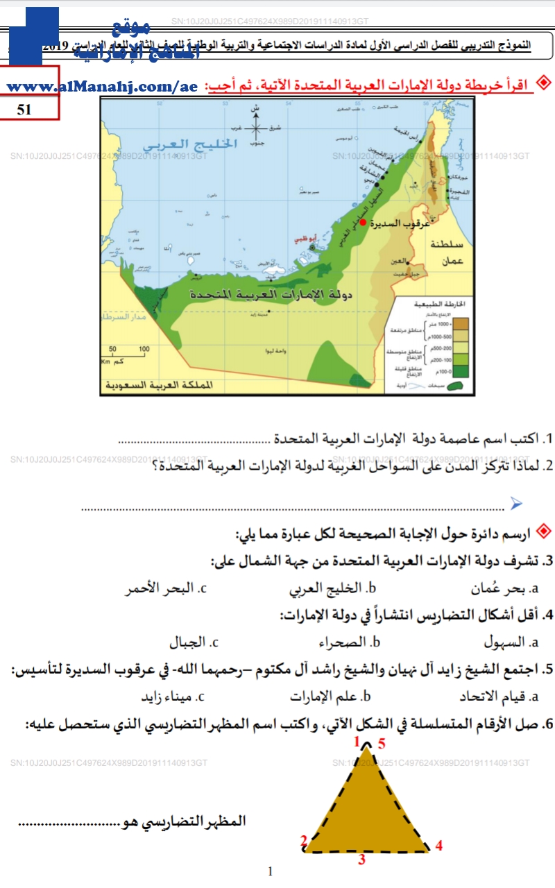 النموذج التدريبي للفصل الأول