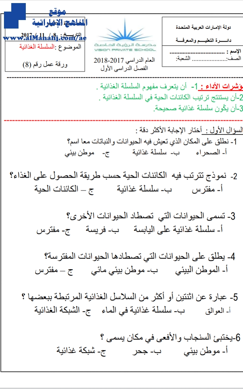 ورقة عمل السلسلة الغذائية 2017