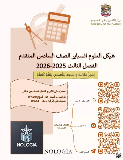 ملزمة هيكل العلوم انسباير الصف السادس المتقدم