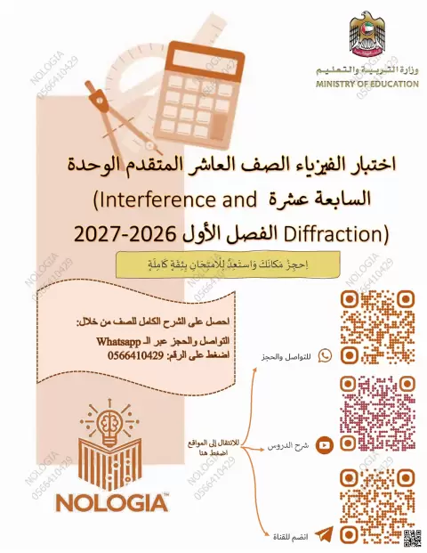 حل لاختبار في الوحدة السابعة عشر
Interference and Diffraction