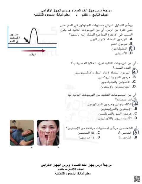مراجعة درس جهاز الغدد الصماء ودرس الجهاز الإخراجي