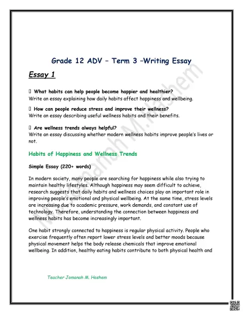 Writing Essay: Habits of Happiness and Wellness Trends