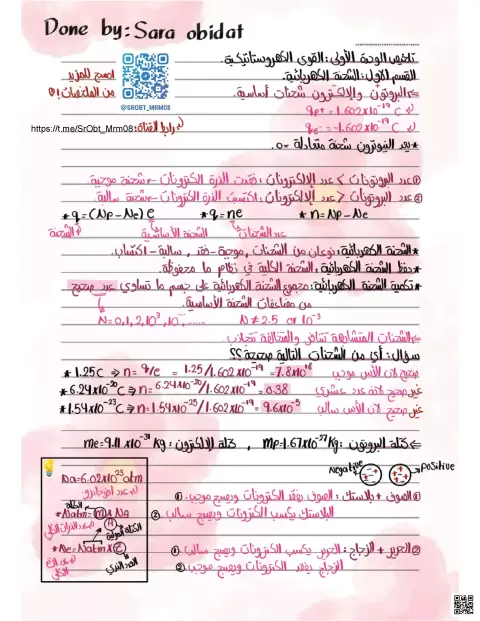 ملخص القوى الكهروستاتيكية والشحنات الكهربائية