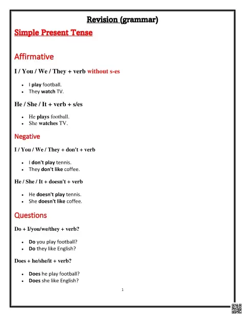 Revision Grammar: Simple Present and Simple Past Tense