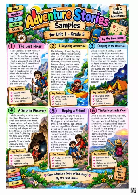 مواضيع كتابة الوحدة الأولى قصص مغامرة
Adventure stories