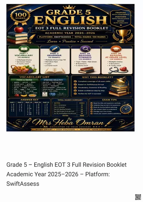 English EOT 3 Full Revision Booklet وفق الهيكل الوزاري 2026