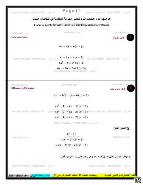 أهم الاختصارات والتعابير الجبرية