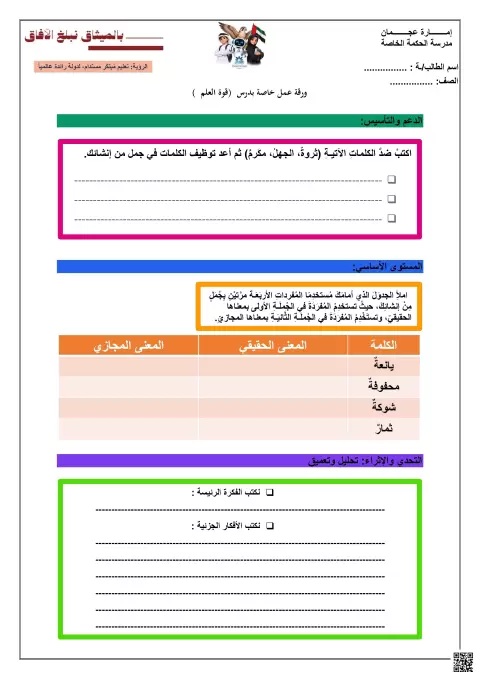 ورقة عمل درس قوة العلم