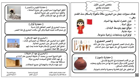 "نشاط تدريبي الدرس الأول حضارات بلادي".