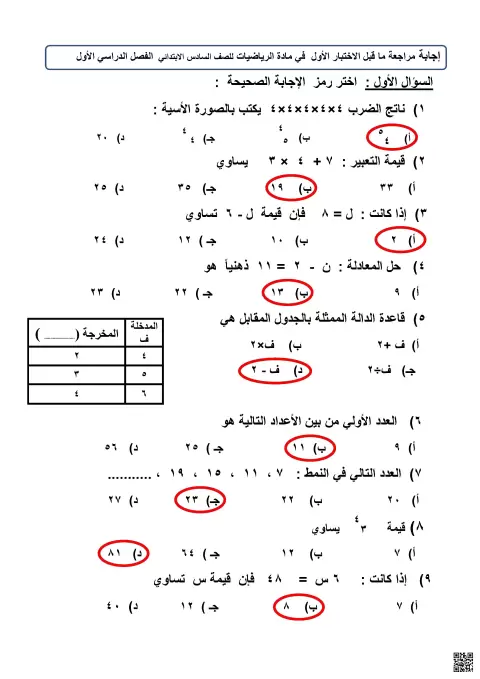 إجابة مراجعة ما قبل الاختبار