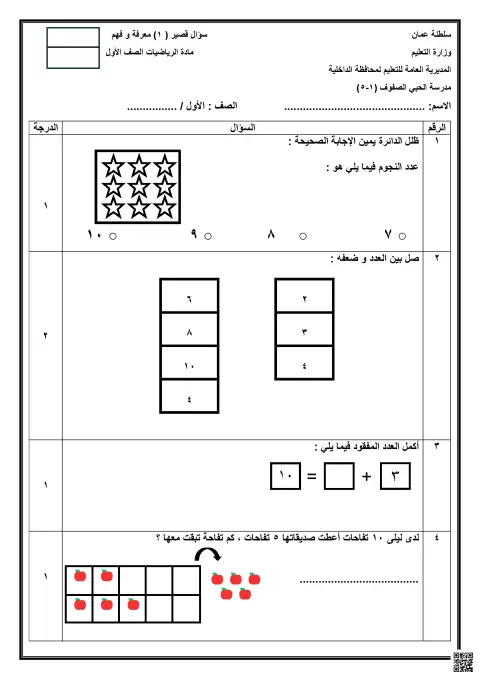 نموذج سؤال قصير